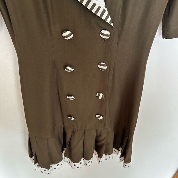 Knapp Studio Vintage Mod 1970s Women’s Olive Double Breasted Polka Dot Contrasti - Picture 7 of 12